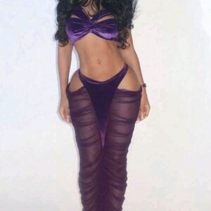 Source Unknown Purple Sheer Maxi Dress with Velvet Accents